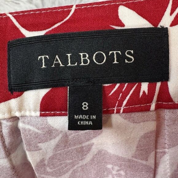 Talbots Skirt Womens 8 Red Floral Pleated A Line Flare Beach Coastal Hawaiian - Picture 5 of 9